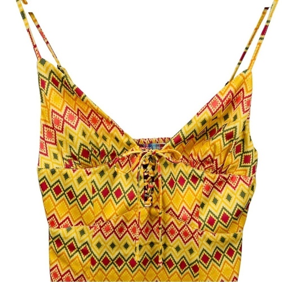 Urban Outfitters Mariah Lace Up Yellow Print Midi Slip Dress Size S - Picture 7 of 10
